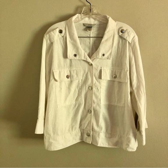 CJ Banks Jackets & Blazers - CJ Banks Plus Size White Linen Jacket